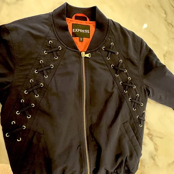 Express Navy Blue Bomber Jack with X stitch detail - Picture 4 of 5